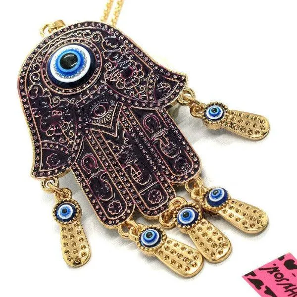 Betsey Johnson Palm Turkish Purple Evil Eye Necklace