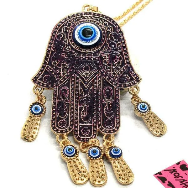 Betsey Johnson Palm Turkish Purple Evil Eye Necklace