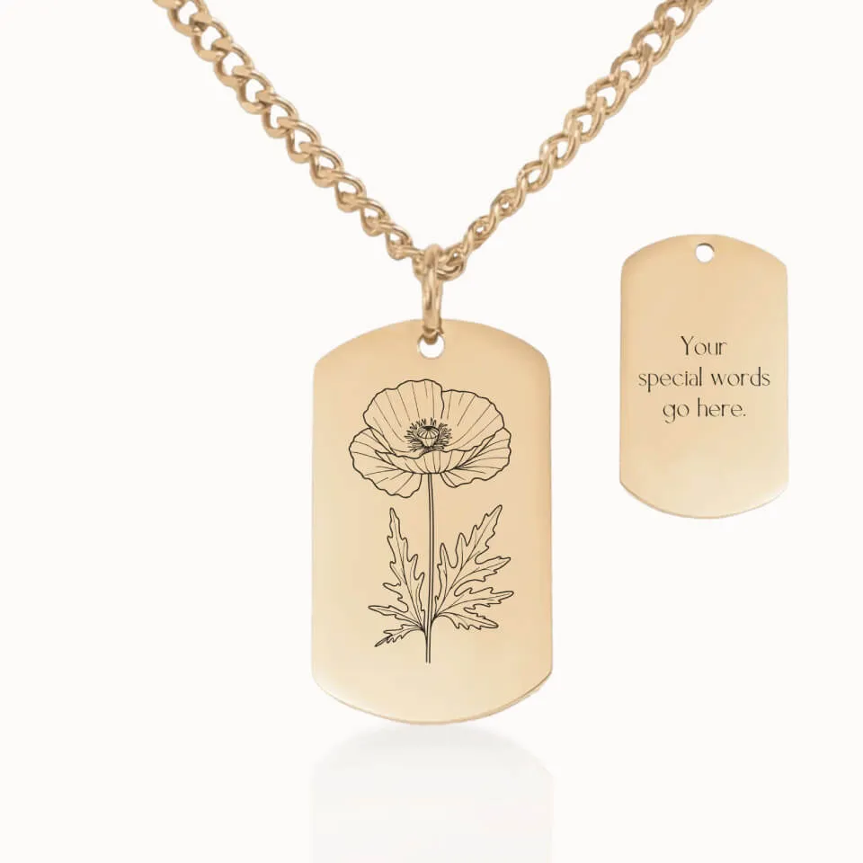 Birth Flower Tag Pendant on Cuban Chain