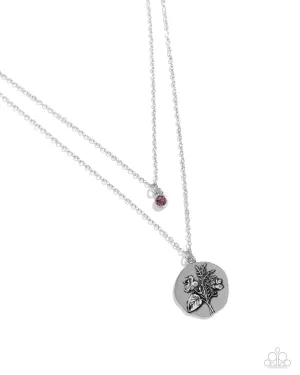 Birthstone Beauty - Purple - Rhinestone February Flower Pendant Tiered Paparazzi Short Necklace