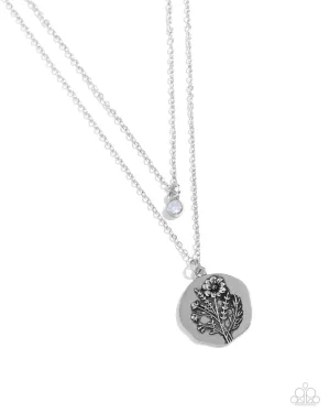 Birthstone Beauty - White - Opalescent Rhinestone October Flower Pendant Tiered Paparazzi Short Necklace