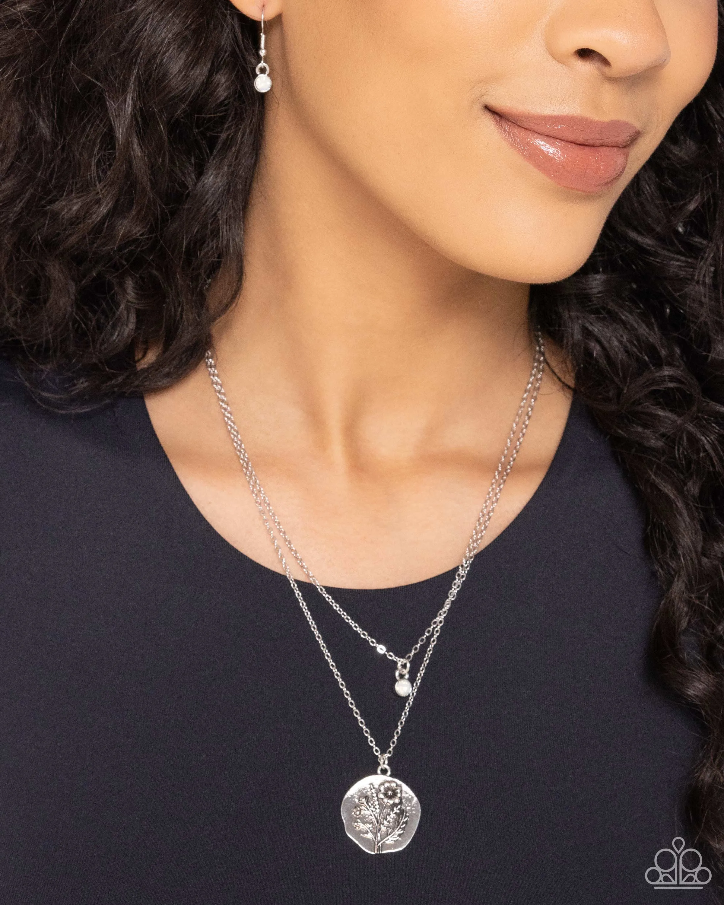 Birthstone Beauty - White - Opalescent Rhinestone October Flower Pendant Tiered Paparazzi Short Necklace