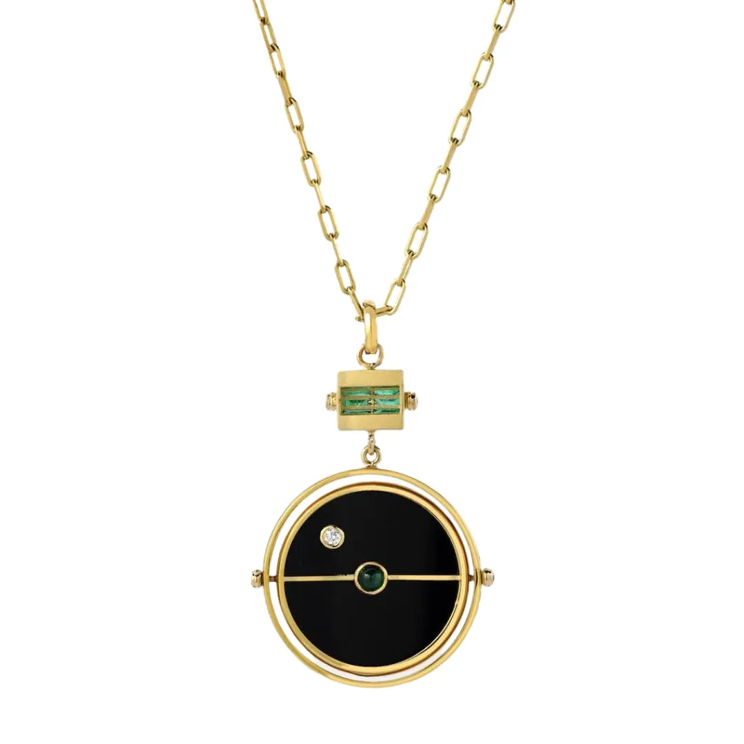 Black Onyx & Emerald Grandfather Compass Pendant