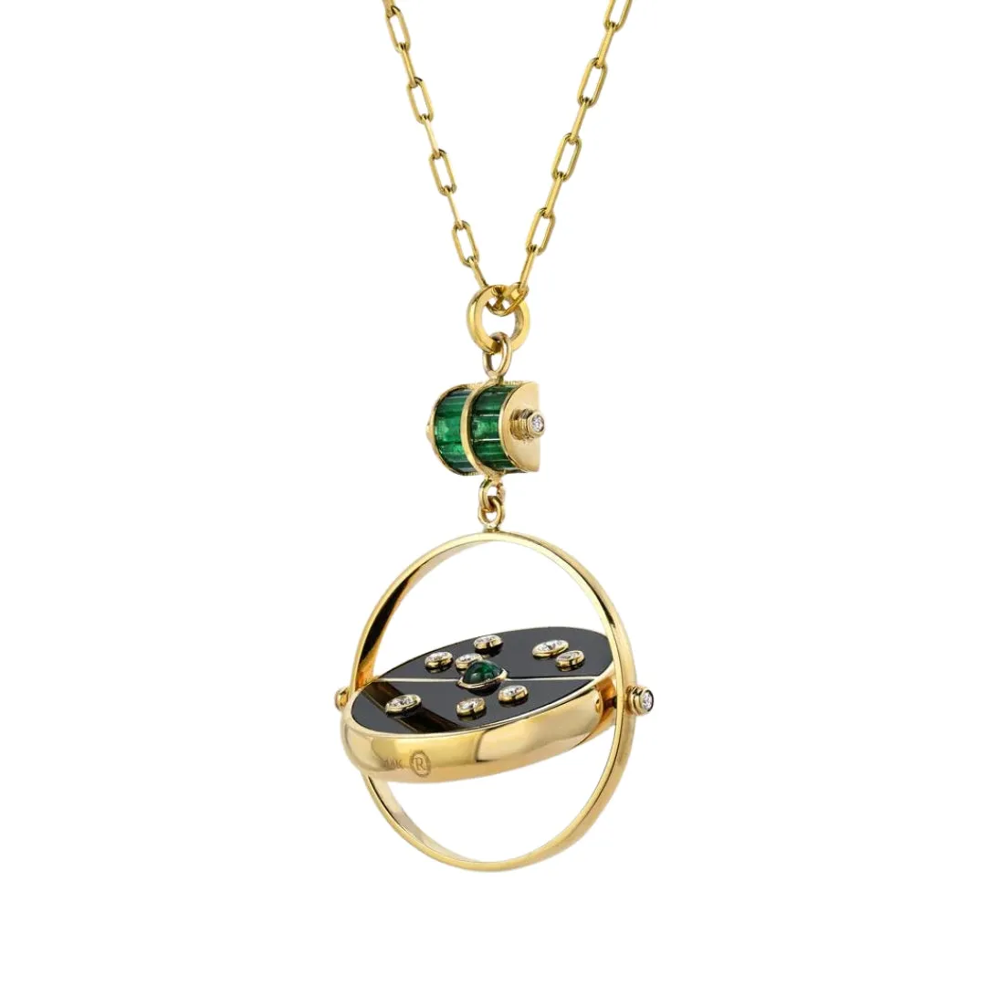 Black Onyx & Emerald Grandfather Compass Pendant