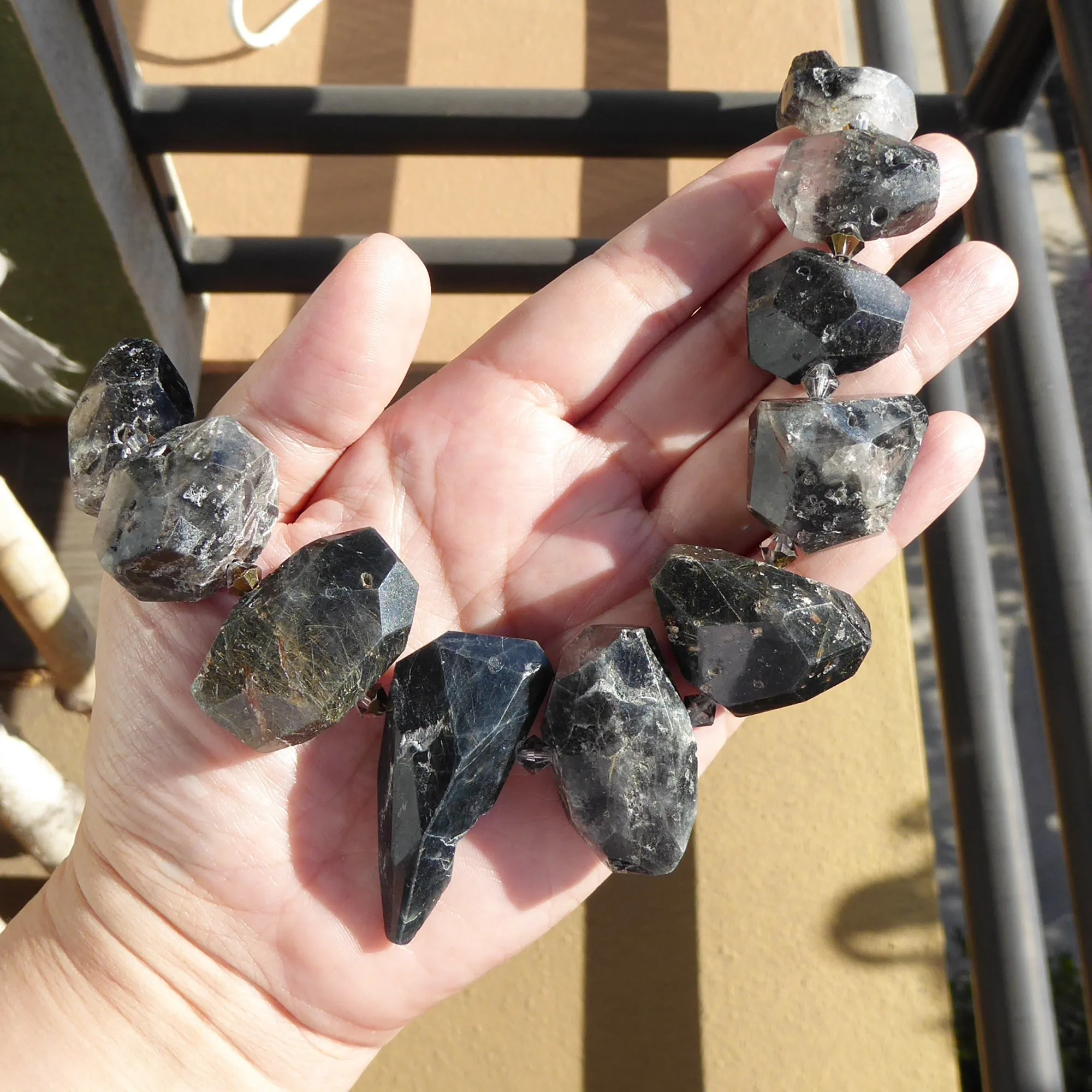 Black tourmalinated quartz collar necklace
