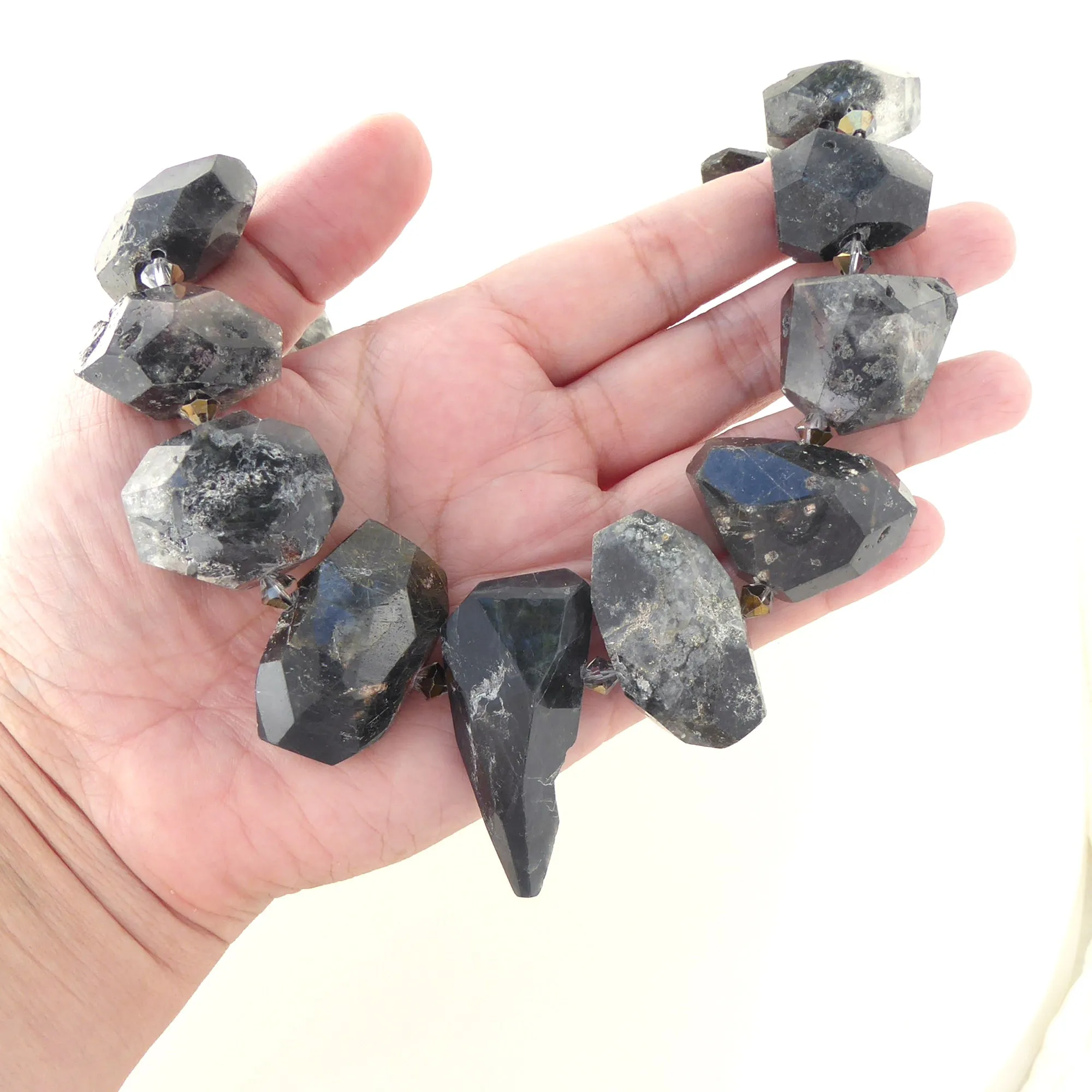 Black tourmalinated quartz collar necklace