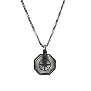 Blaze Stainless Steel Men’s Compass Rose Pendant Necklace In Antique Finish