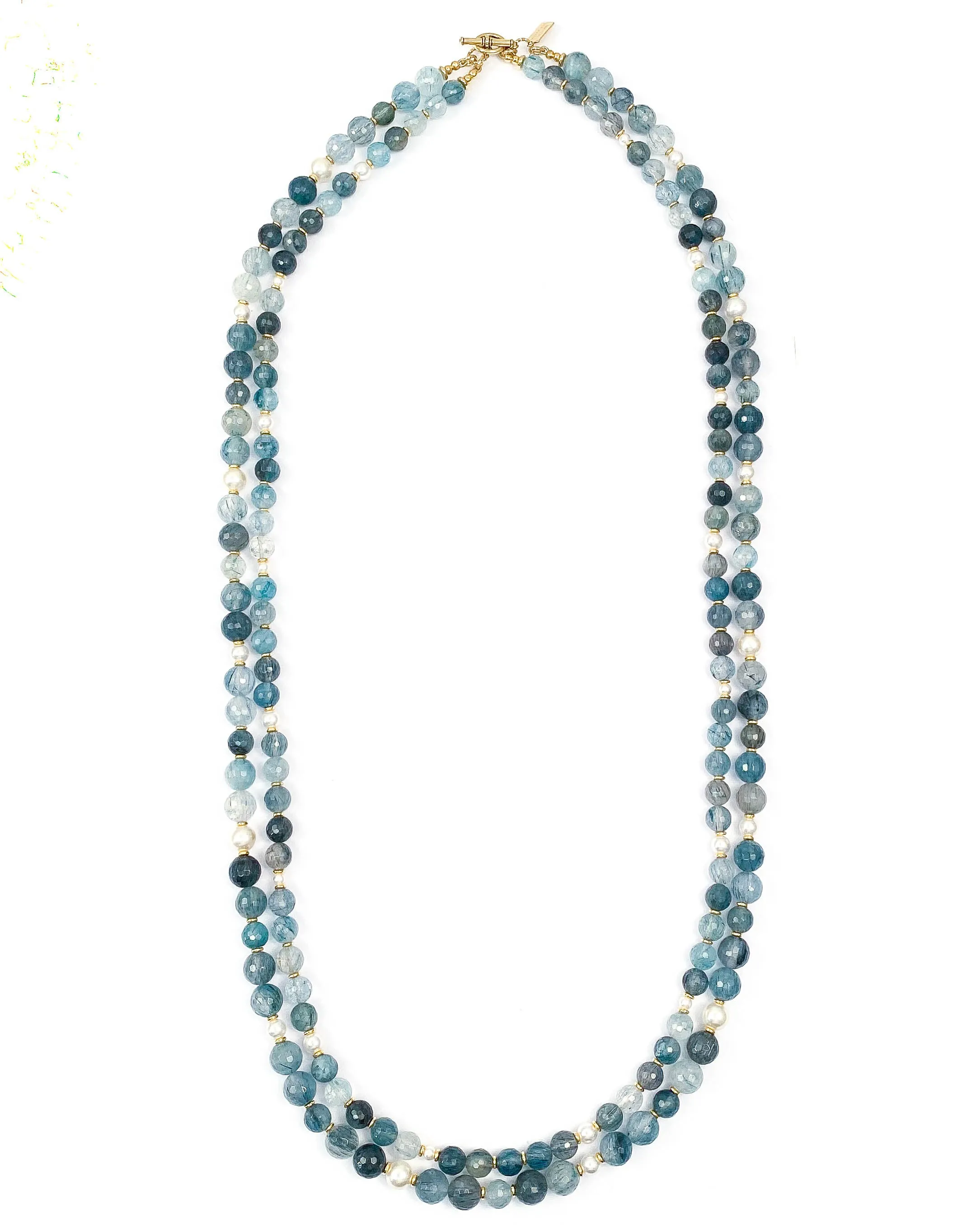 Blue Rutilated Quartz & Swarovski Glass Pearl Double Strand Necklace