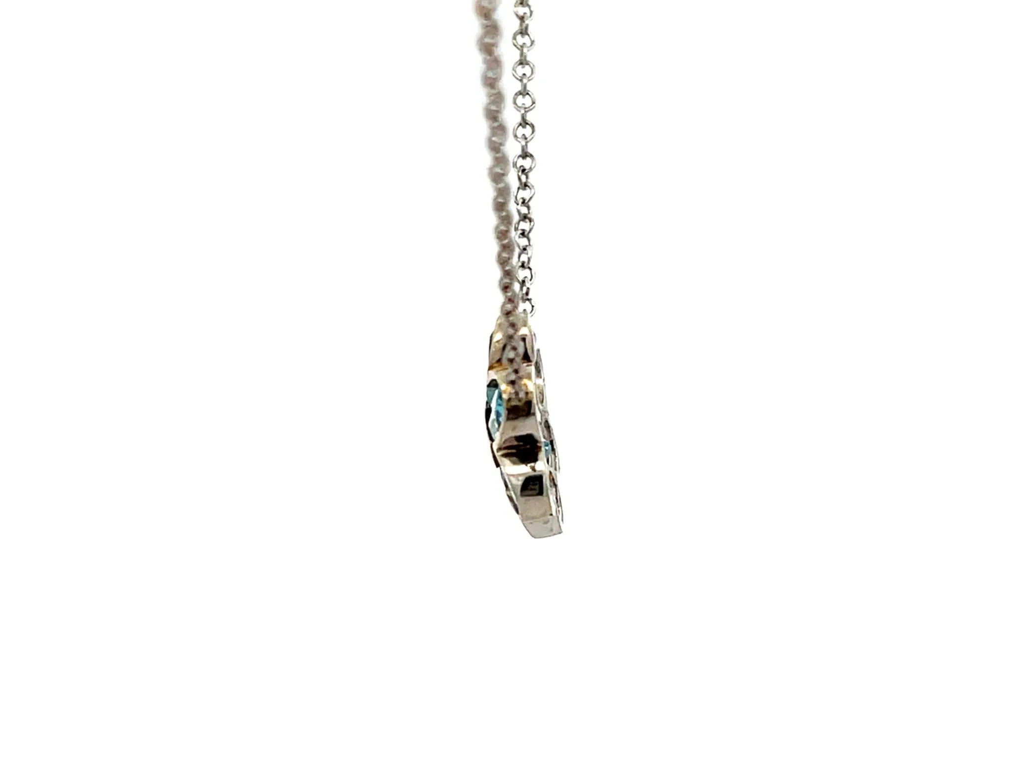 Blue Topaz and Pink Tourmaline Flower Necklace in 14k White Gold