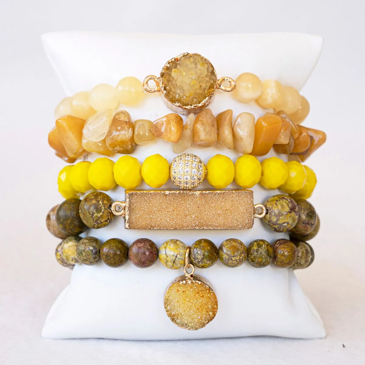 Boho & Mala Yellow Mix Stone Elastic Bracelet Stackable Sets BS1024