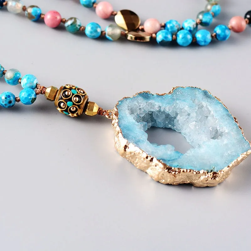 Boho Natural Stones Onyx Gold Beads Nepal Necklaces