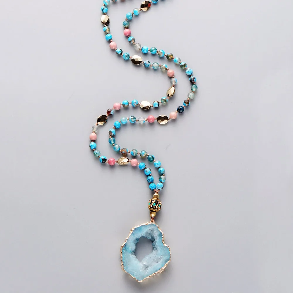 Boho Natural Stones Onyx Gold Beads Nepal Necklaces