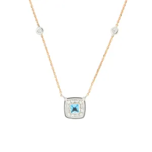 Bonbon Necklace Square With Blue Topaz, Smoky Quartz And Diamonds