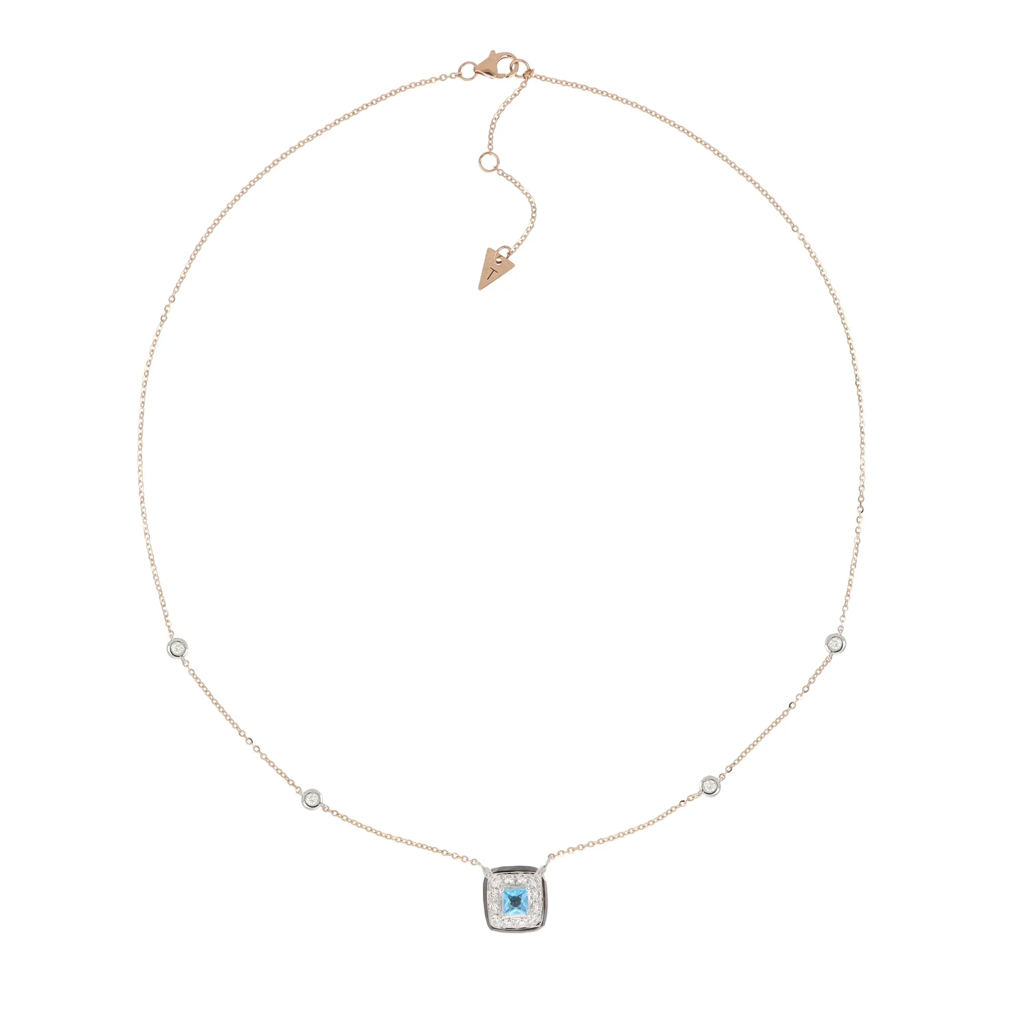 Bonbon Necklace Square With Blue Topaz, Smoky Quartz And Diamonds