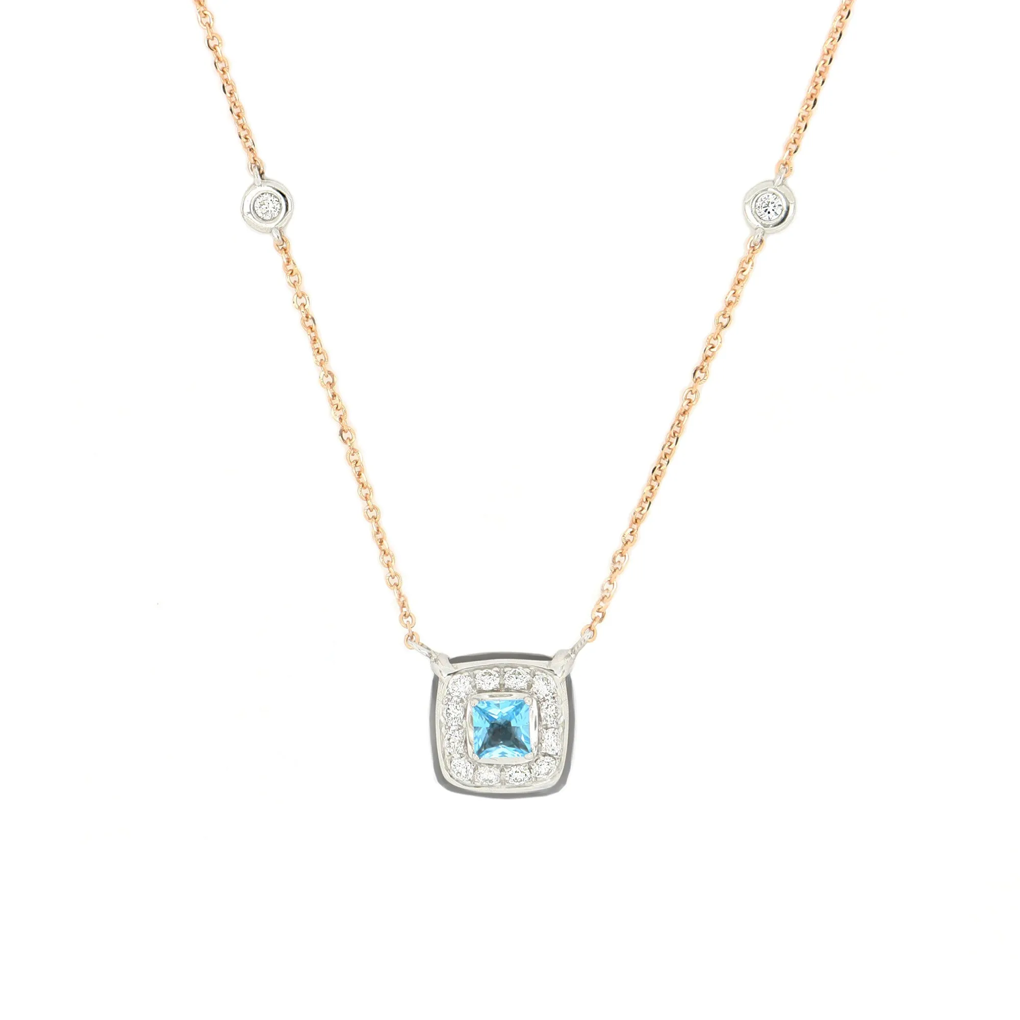 Bonbon Necklace Square With Blue Topaz, Smoky Quartz And Diamonds