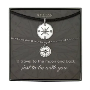 boone   nellie compass necklace set • moon and back