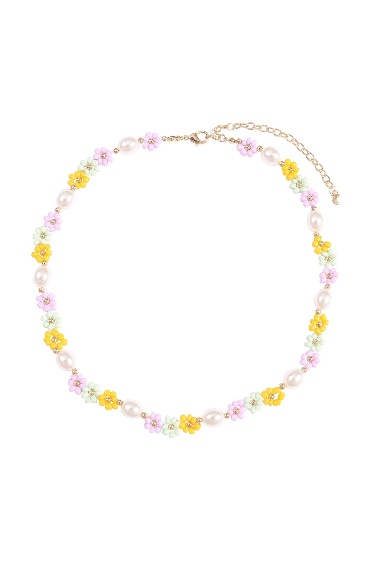 BRASS PEARL FLOWER SEED BEAD NECKLACE