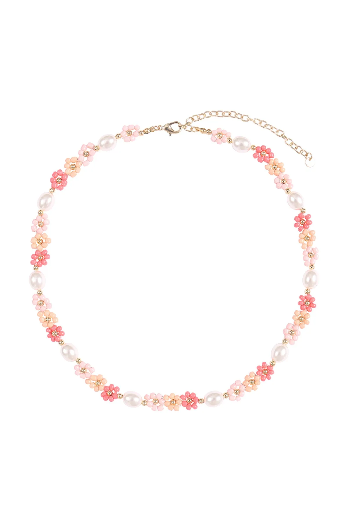 BRASS PEARL FLOWER SEED BEAD NECKLACE