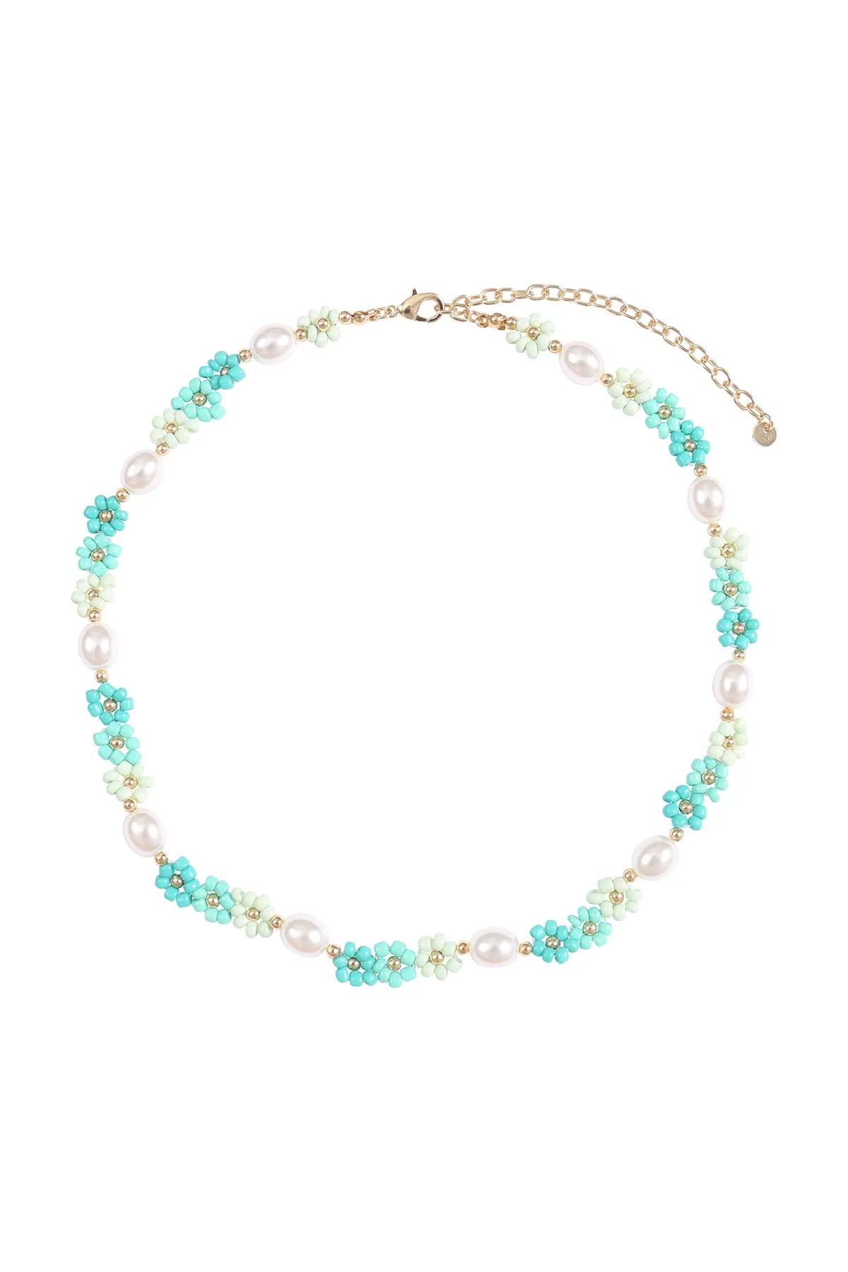 BRASS PEARL FLOWER SEED BEAD NECKLACE