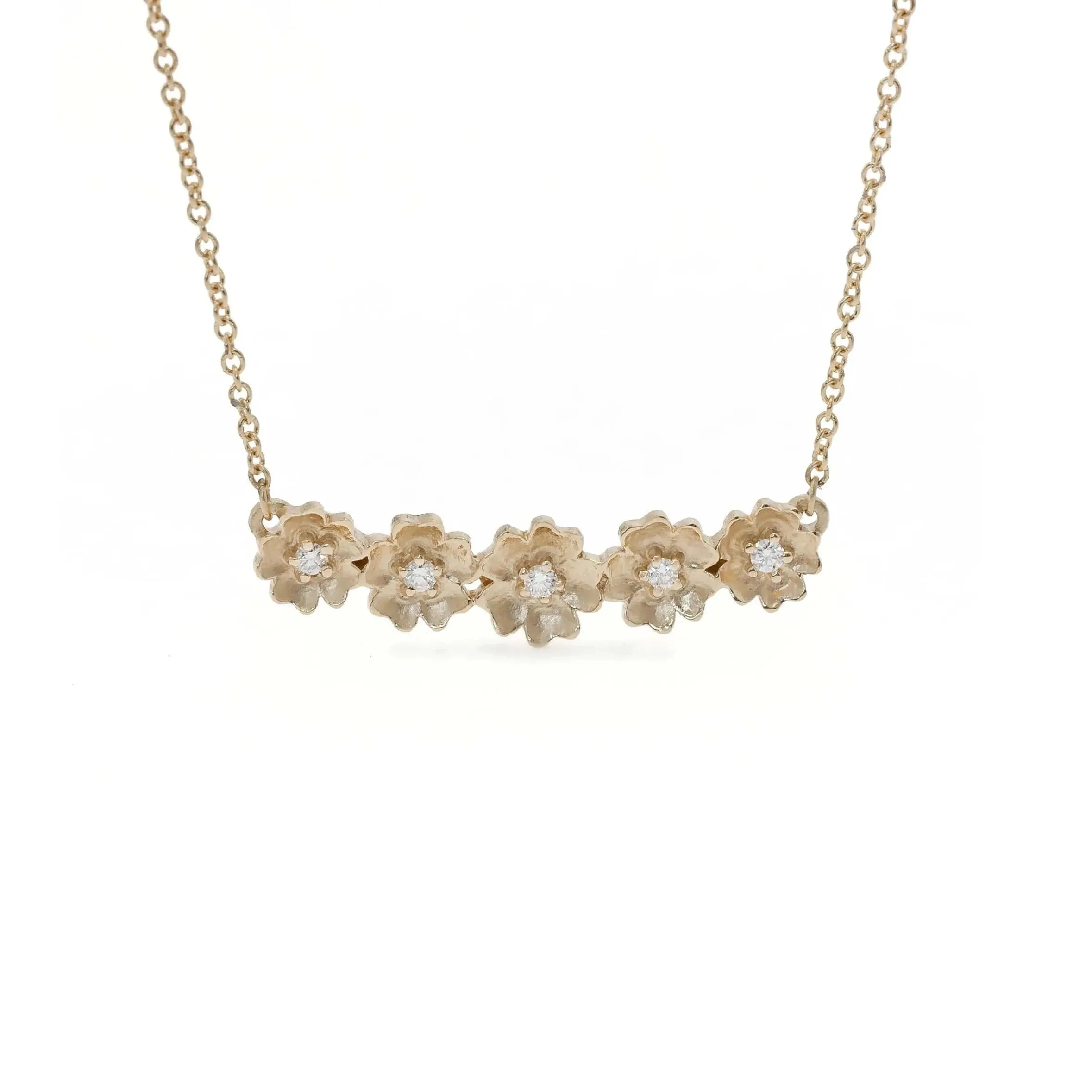 Buttercup 5-Flower Bar Necklace w/ Diamonds