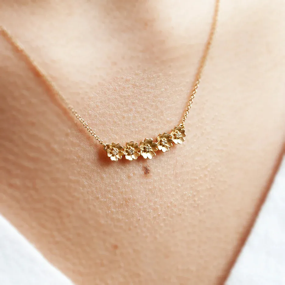 Buttercup 5-Flower Bar Necklace w/ Diamonds