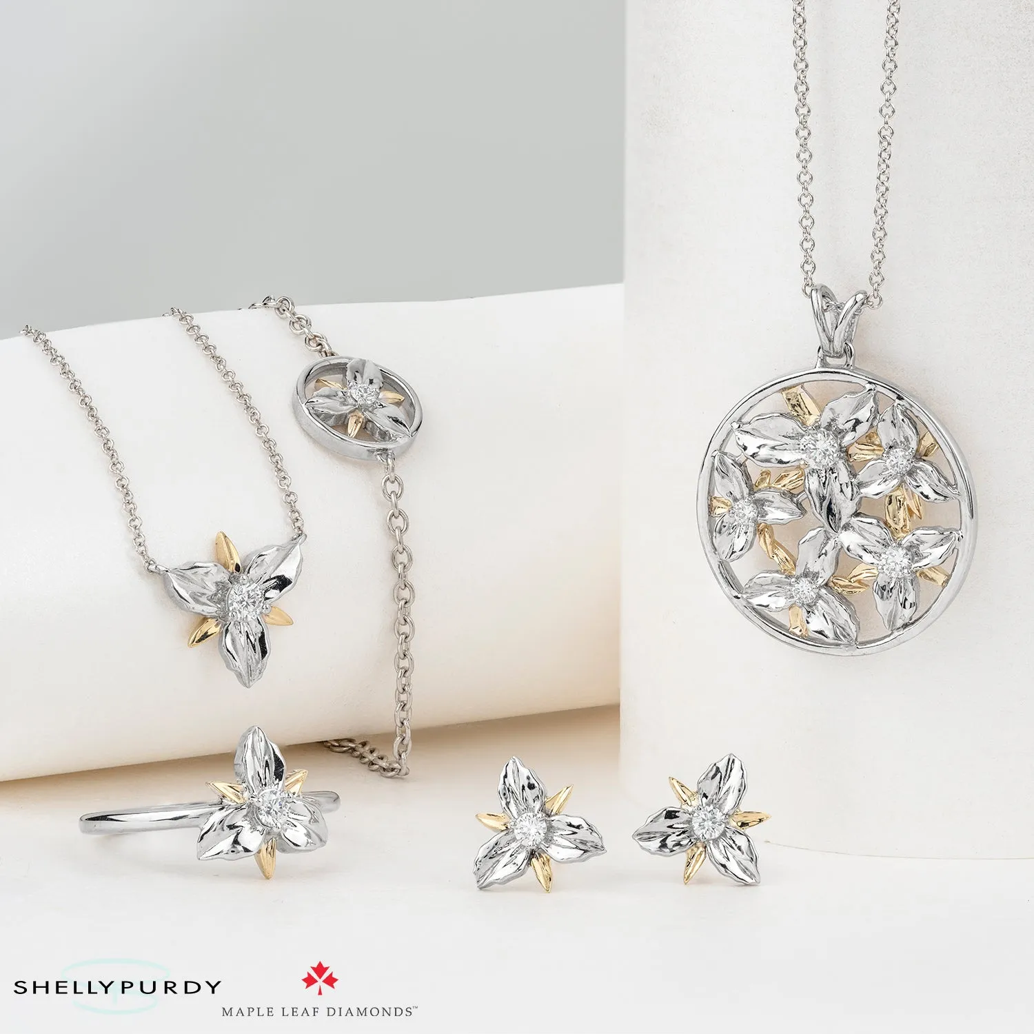 Canadian Ontario Trillium Garden Diamond Pendant