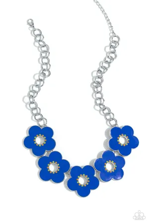 Cartoon Couture - Blue - Oversized Painted Flower Paparazzi Short Necklace