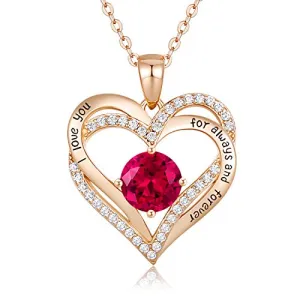 CDE Forever Love Heart Necklace 925 Sterling Silver Rose Gold Plated January Birthstone Pendant Necklaces for Women with 5A Cubic Zirconia Jewelry Birthday Gift