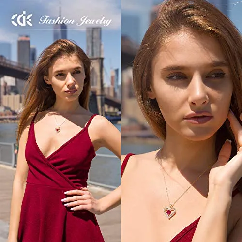CDE Forever Love Heart Necklace 925 Sterling Silver Rose Gold Plated January Birthstone Pendant Necklaces for Women with 5A Cubic Zirconia Jewelry Birthday Gift