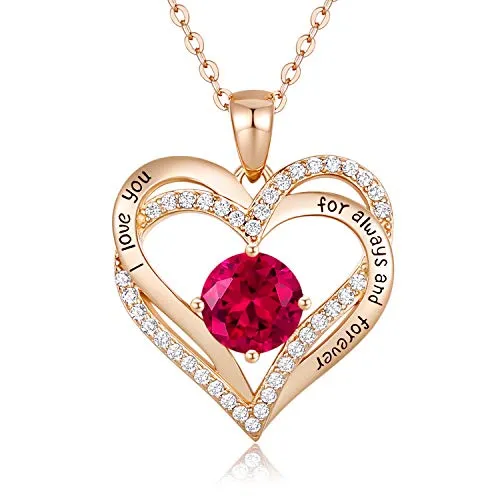 CDE Forever Love Heart Necklace 925 Sterling Silver Rose Gold Plated January Birthstone Pendant Necklaces for Women with 5A Cubic Zirconia Jewelry Birthday Gift
