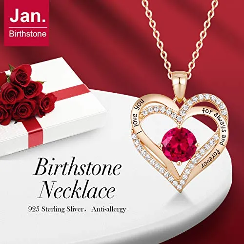 CDE Forever Love Heart Necklace 925 Sterling Silver Rose Gold Plated January Birthstone Pendant Necklaces for Women with 5A Cubic Zirconia Jewelry Birthday Gift