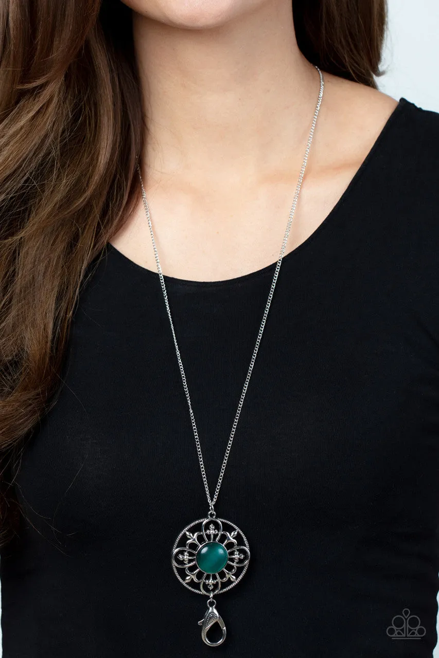 Celestial Compass - Green - Cat's Eye Stone Fleur de lis Pendant Paparazzi Lanyard Necklace