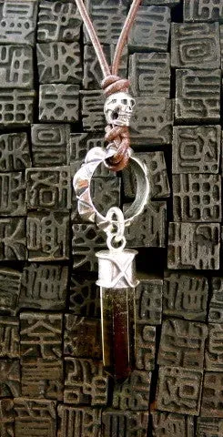 Chan Luu Unisex Sterling Silver and Smoky Quartz Necklace with Skull