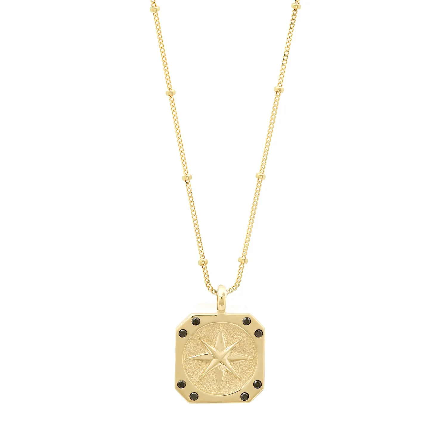 Charmology Black Diamond Compass 14k Gold Medallion