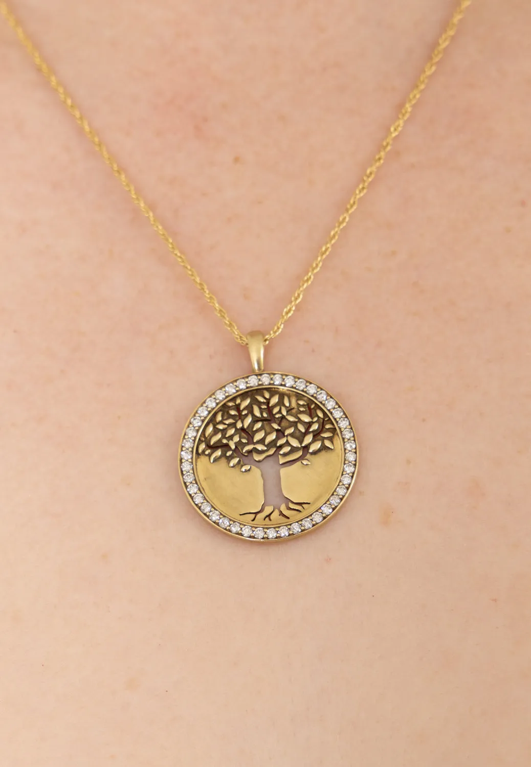 Cherish Austin 14k   Pave Diamond Live Oak Pendant YG
