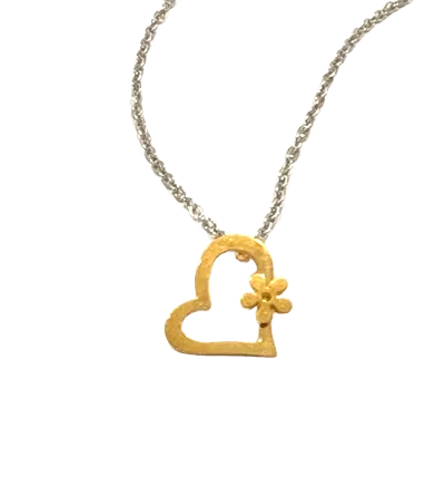 Children's Necklaces:  Surgical Steel with Gold IP Open Hearts and Flowers Necklace on 42  4cm Chain