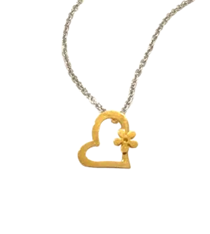 Children's Necklaces:  Surgical Steel with Gold IP Open Hearts and Flowers Necklace on 42  4cm Chain