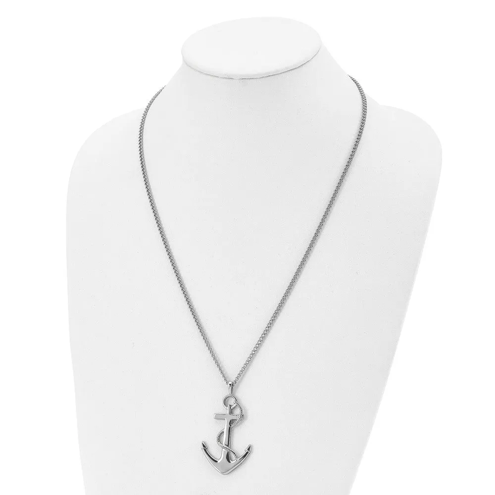 Chisel Stainless Steel Polished Anchor Pendant on a 24 inch Curb Chain Necklace
