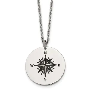 Chisel Stainless Steel Polished Enameled NOT ALL WHO WANDER ARE LOST Compass Pendant on a 22in Cable Chain Necklace