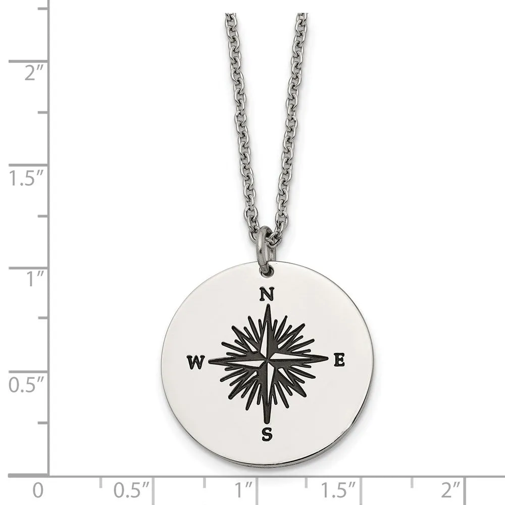 Chisel Stainless Steel Polished Enameled NOT ALL WHO WANDER ARE LOST Compass Pendant on a 22in Cable Chain Necklace