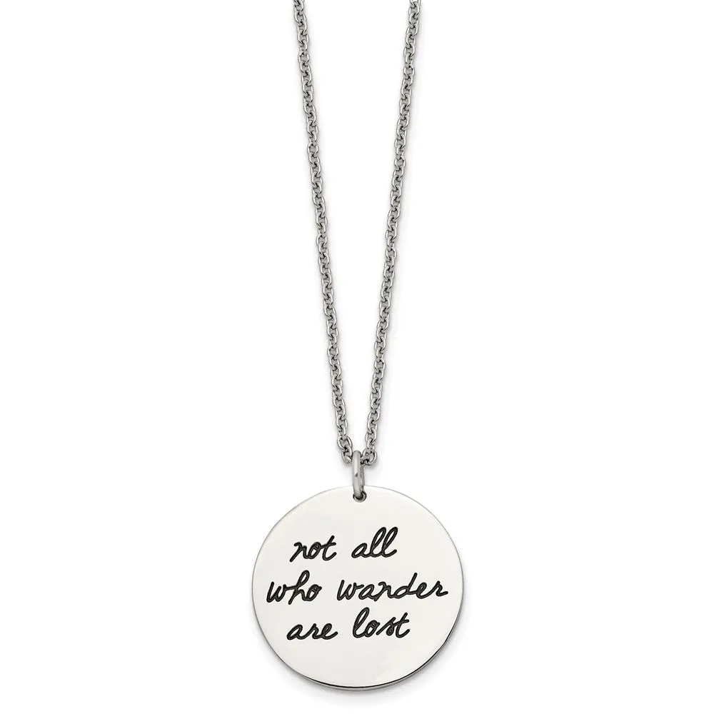 Chisel Stainless Steel Polished Enameled NOT ALL WHO WANDER ARE LOST Compass Pendant on a 22in Cable Chain Necklace