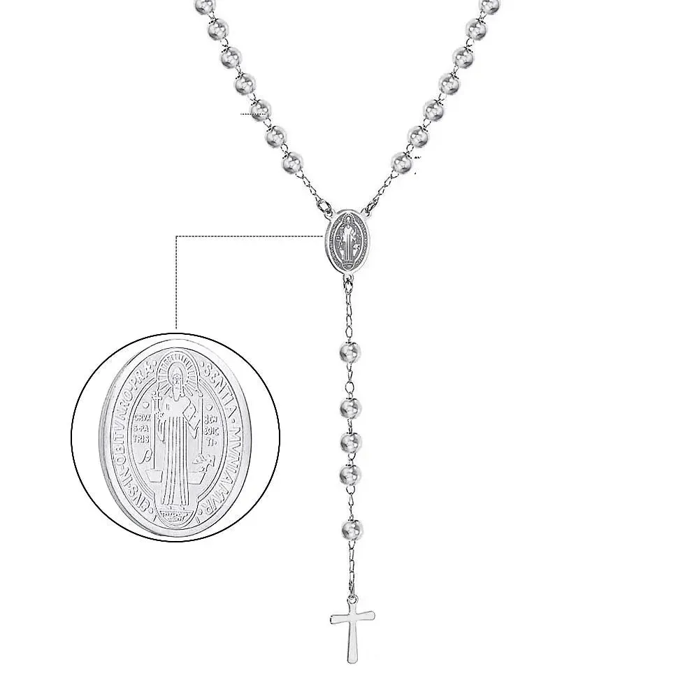 Christian Catholic  Stainless Steel Saint Benedict Cross Pendant Necklace