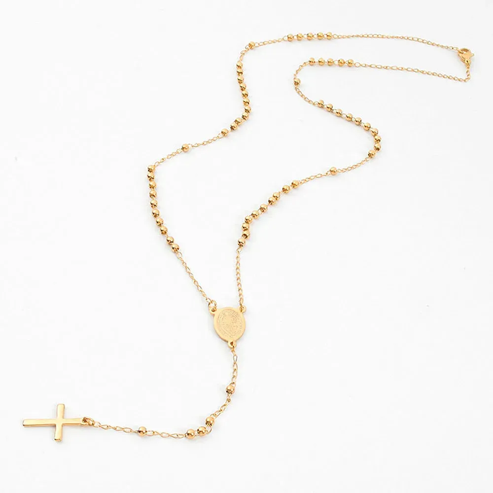Christian Catholic  Stainless Steel Saint Benedict Cross Pendant Necklace