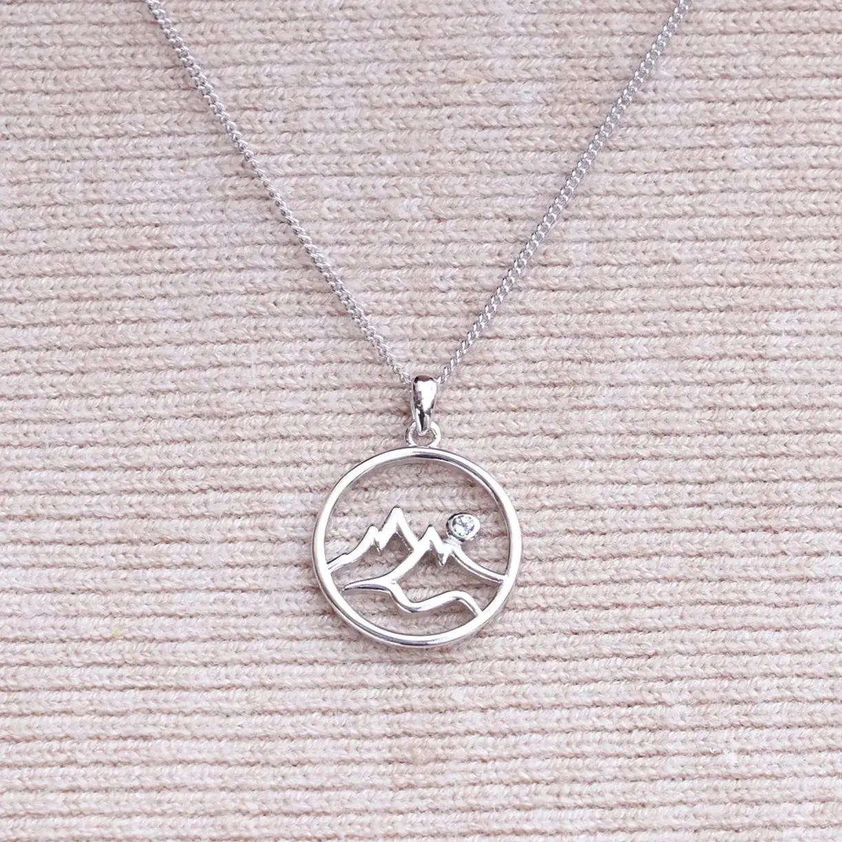 Circle Mountain Silhouette with Blue Topaz Accent Pendant
