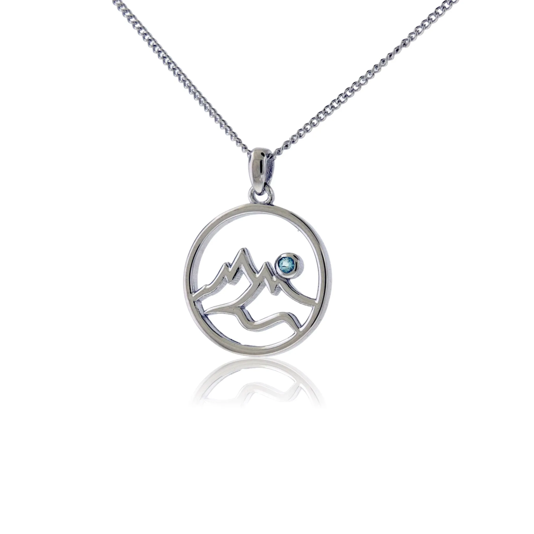 Circle Mountain Silhouette with Blue Topaz Accent Pendant