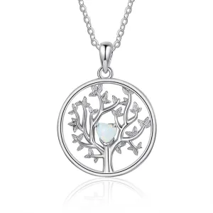 Classic Silver Color Simulated White Heart-Shape Opal Tree