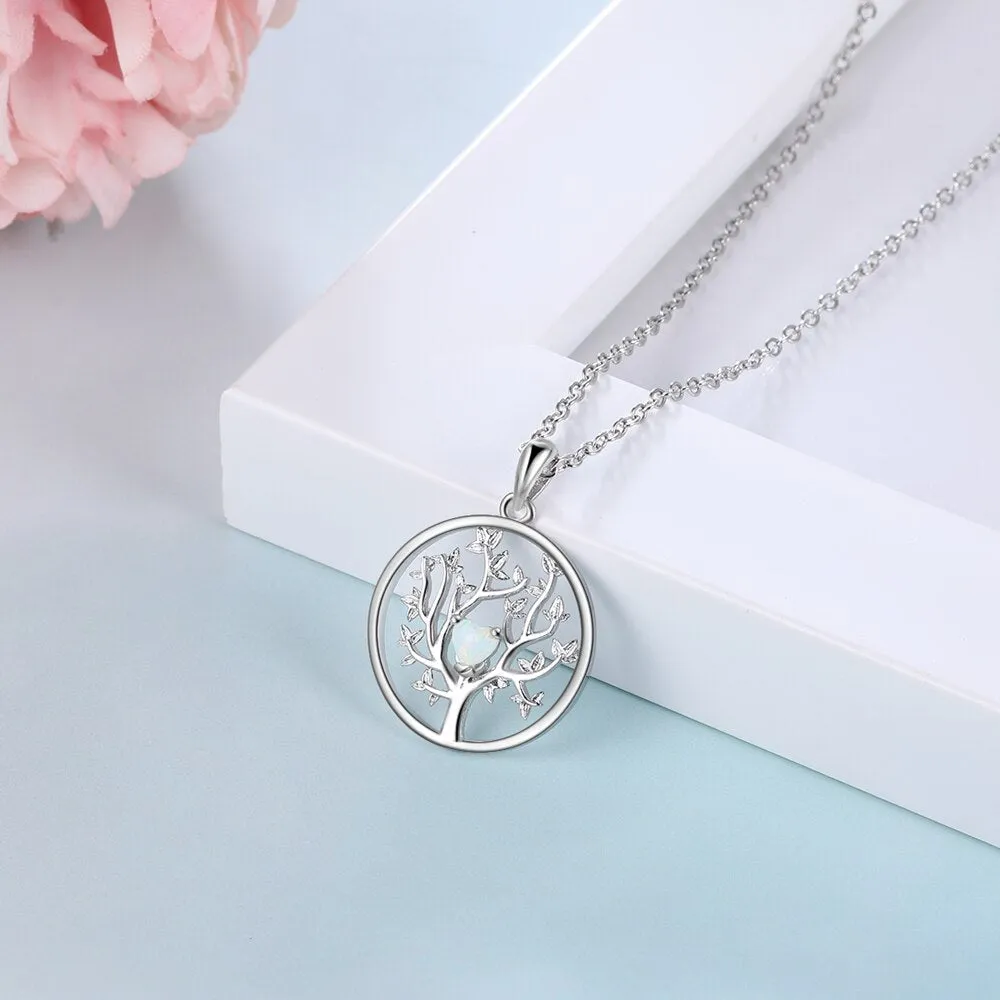 Classic Silver Color Simulated White Heart-Shape Opal Tree