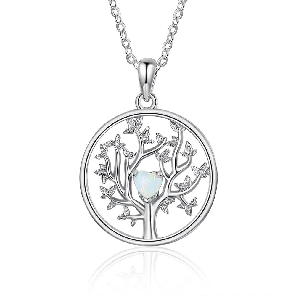 Classic Silver Color Simulated White Heart-Shape Opal Tree