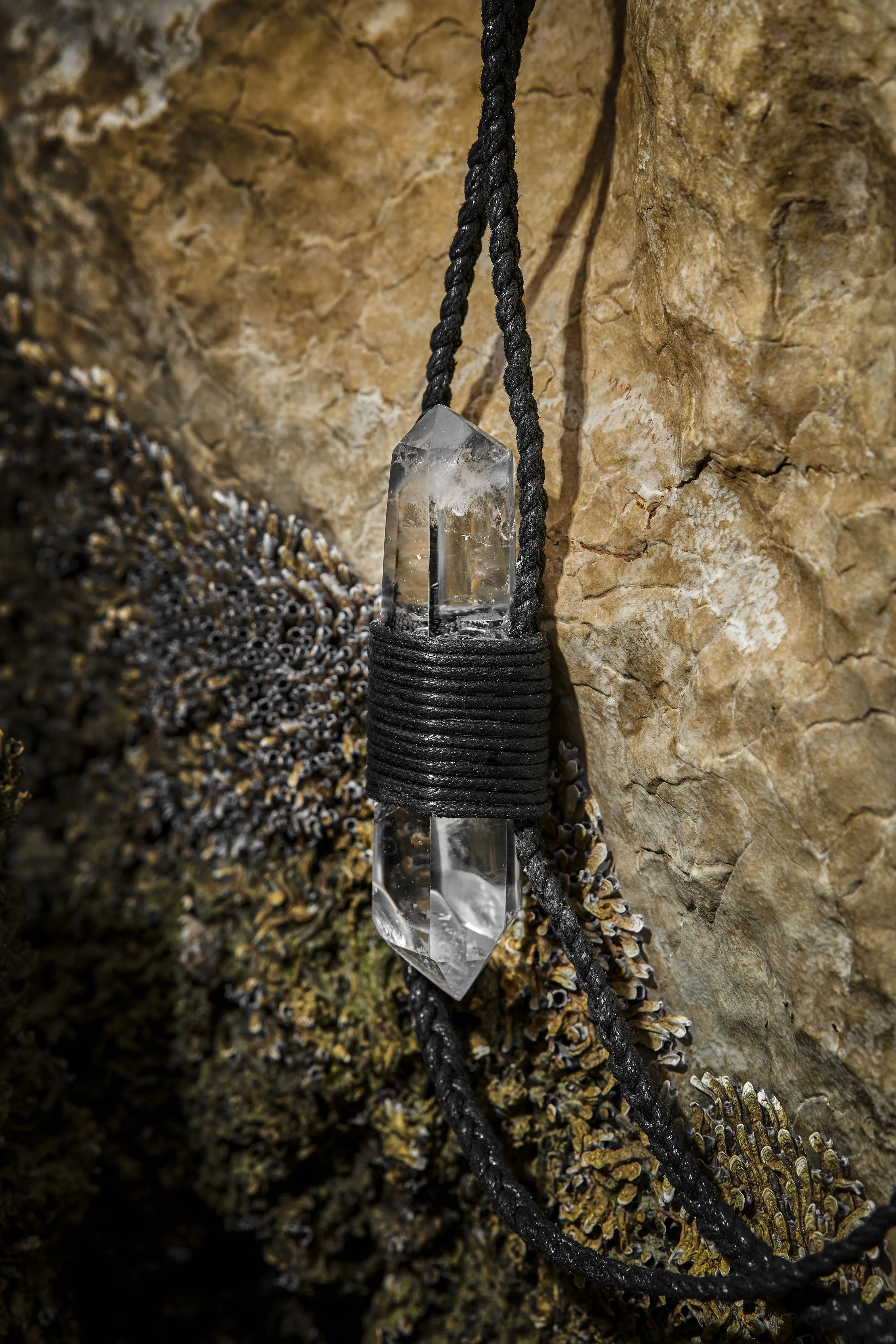 Clear Quartz - Black Braided Rope