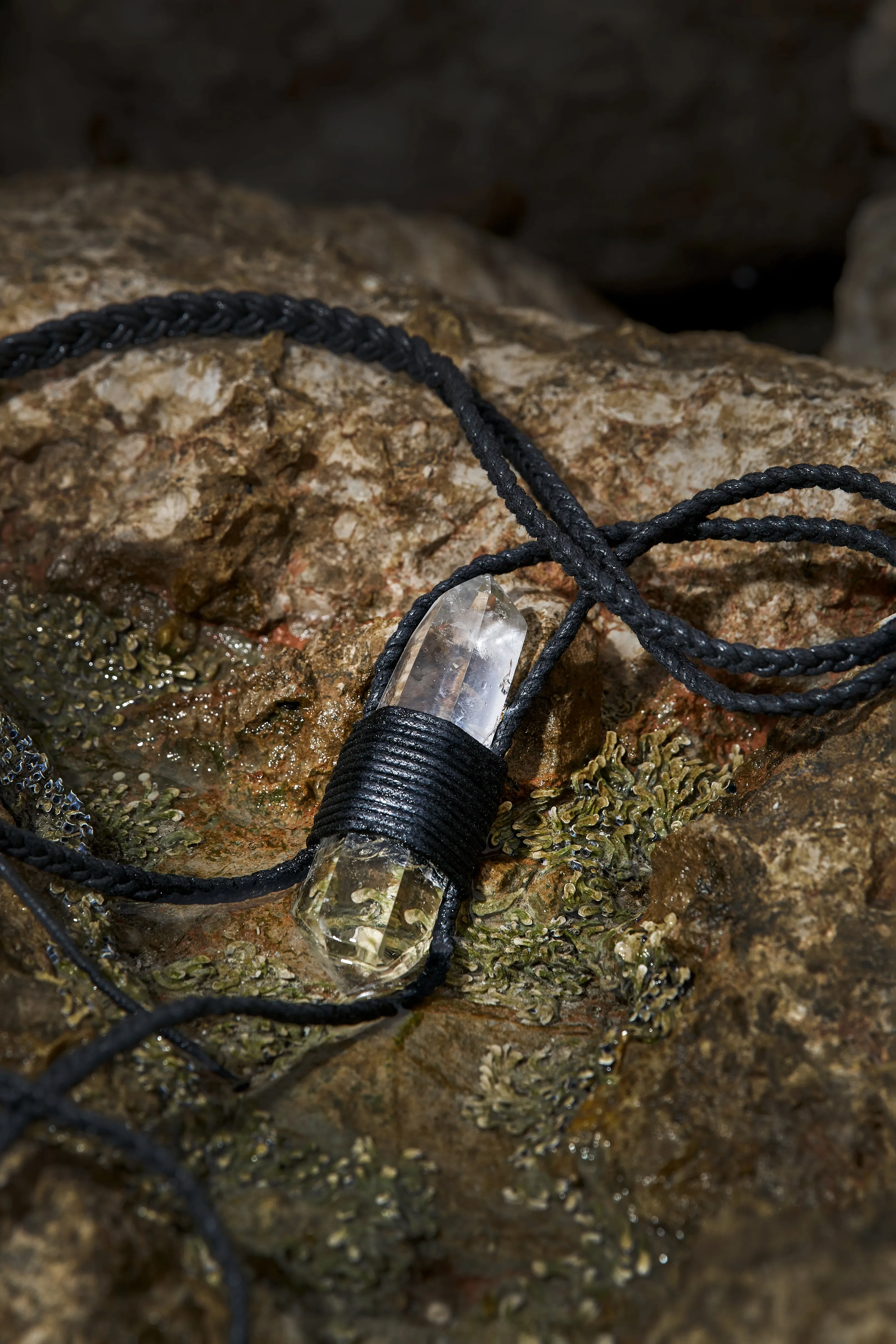 Clear Quartz - Black Braided Rope